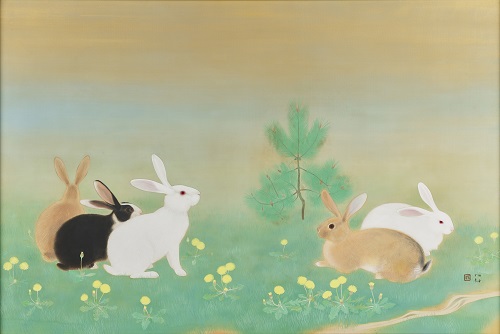 《兎春野に遊ぶ》　昭和13年（1938）　京都府立堂本印象美術館蔵