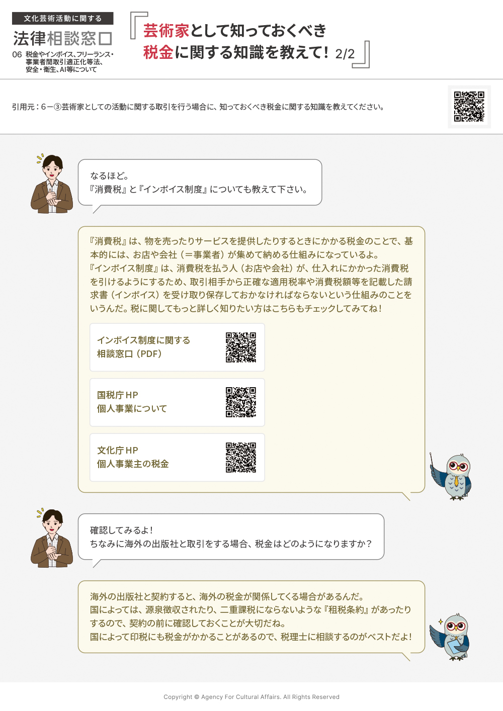 芸術家としての活動に関する取引を行う場合に、知っておくべき税金に関する知識を教えてください。